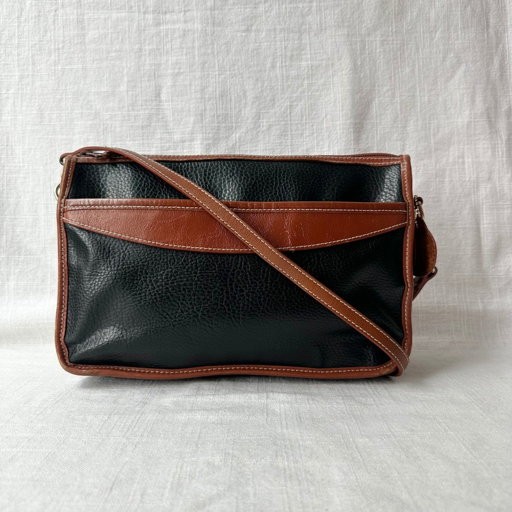 G.H. Bass Leather Crossbody Bag Black Brown Two Tone Y2K Shoulder Purse